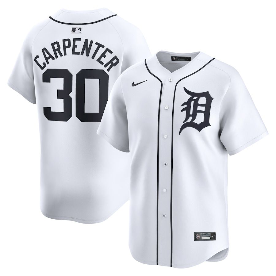 Men Detroit Tigers #30 Kerry Carpenter Nike White Home Limited Player MLB Jersey